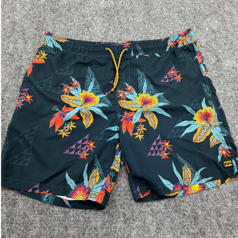 Billabong Sundays Layback Floral Board Shorts Black Mens Large Swim Trunks 7in